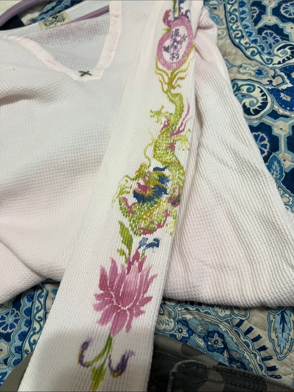Lucky Brand vintage Light Pink Asian Floral Long Sleeve Thermal Top - Picture 5 of 8
